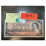1953 CANADA $2 CURRENCY NOTE