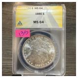 ANACS GRADED MS64 1886 MORGAN SILVER DOLLAR