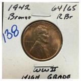 1942 WHEAT PENNY CENT HIGH GRADE