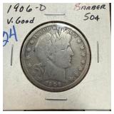 1906-D BARBER SILVER HALF DOLLAR