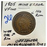 1905 INDIAN HEAD PENNY CENT MINT / DIE ERROR
