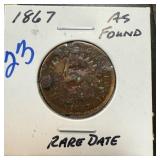1867 INDIAN HEAD PENNY CENT RARE DATE
