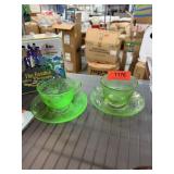 2PC VASELINE GLASS CUPS SAUCERS GOERGIAN LOVEBIRDS