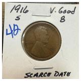 1916-S WHEAT PENNY CENT SCARCE DATE