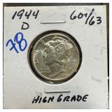 1944-D MERCURY SILVER DIME HIGH GRADE