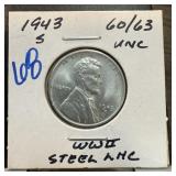 1943-S WHEAT PENNY CENT UNC