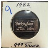 1982 .999 SILVER BULLION INGOT / BAR