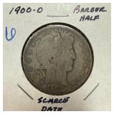 1900-O BARBER SILVER HALF DOLLAR SCARCE DATE