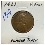 1933 WHEAT PENNY CENT SCARCE DATE