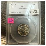 1944-D MS64 GRADED JEFFERSON NICKEL SILVER 5 STEPS