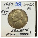 1950-D JEFFERSON NICKEL KEY DATE FULL STEPS