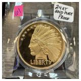 24K GOLD PROOF LIBERTY INDIAN HEAD