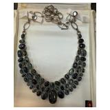 STERLING SILVER LABRADORITE? MOONSTONE NECKLACE