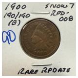 1900 190/190 INDIAN HEAD PENNY CENT SNOW 7