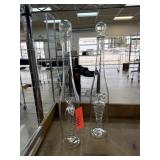 2PC GLASS BOTTLES BLOWN GLASS LEMON / GRAPES