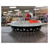 PYREX WHITE ON BLACK DIVIDED CASSEROLE DISH