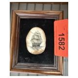 ANTIQUE WALRUS SCRIMSHAW PIECE FRAMED