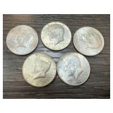 QTY 5 MIXED DATE SILVER JFK HALF DOLLARS