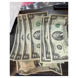 7 1976 $2 BILLS & 1 $2 RED SEAL CURRENCY NOTE