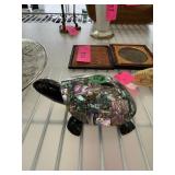 CARVED STONE TURTLE W ABALONE SHELL OVERLAY