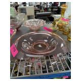 2PC VINTAGE SOFT PINK GLASS CENTERPIECE & BOWL