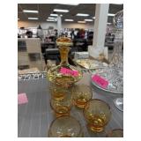 ITALIAN MADE AMBER GLASS DECANER & CUPS SET
