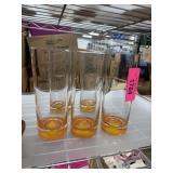 5PC GLASS TUMBLERS MID CENTURY ORANGE