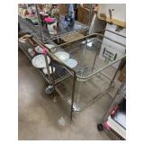 VINTAGE ROLLING METAL GLASS TEA / BAR CART