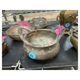LARGE CHINESE BRASS HANDLED CENSER INCENSE POT