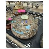 LARGE CLOISONNE HIGH RELIEF DRAGON LIDDED BOWL