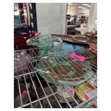 2PC GREEN GLASS PLATE / CENTERPIECE