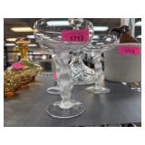 3PC FIGURAL FROSTED CHAMPAGNE GLASSES