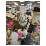 VINTAGE HAND PAINTED MILK GLASS LAMP