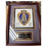 FRAMED PURPLE HEART DISPLAY & NEWSPAPER CLIPPINGS