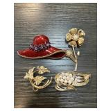4 PAIRS OF VINTAGE BROOCHES / PINS