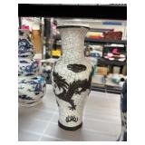 SIGNED CHINESE CRACKLEWARE DRAGON VASE REPAIRED