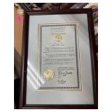 FRAMED GRAY DAVIS PROCLAMATION STAMP COLLECTING