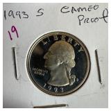 1993-S CAMEO PROOF QUARTER