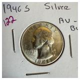 1946-S WASHINGTON SILVER QUARTER BU