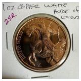 1 OZ COPPER BULLION ROUND WHITE HORSE OF CONQUEST