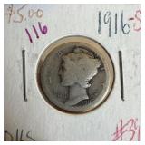 1916-S MERCURY SILVER DIME