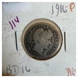 1916 BARBER SILVER DIME