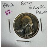 1962 GEM SILVER PROOF WASHINGTON QUARTER