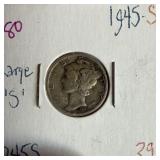 1945-S MERCURY SILVER DIME