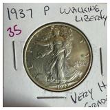 1937 WALKING LIBERTY SILVER HALF DOLLAR VERY H GD
