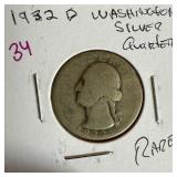 1932-D WASHINGTON SILVER QUARTER RARE