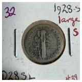 1928-S LARGE S MERCURY SILVER DIME