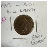 1903 INDIAN HEAD PENNY CENT FULL LIBERTY