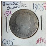 1905 BAREBR SILVER QUARTER