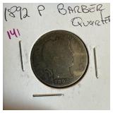 1892 BARBER SILVER QUARTER